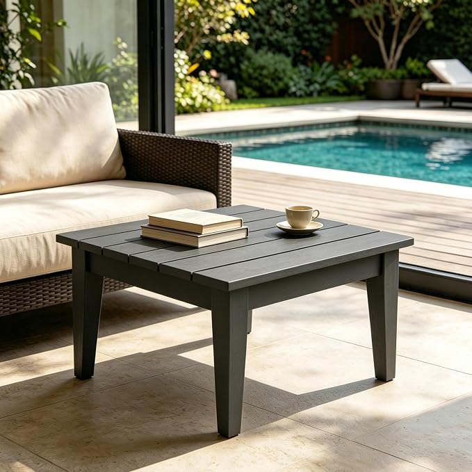 WestinTrends Ashore Outdoor Coffee Table, 32 Inch All Weather Poly Lumber Adirondack Patio Coffee Table Square Low Table, Gray