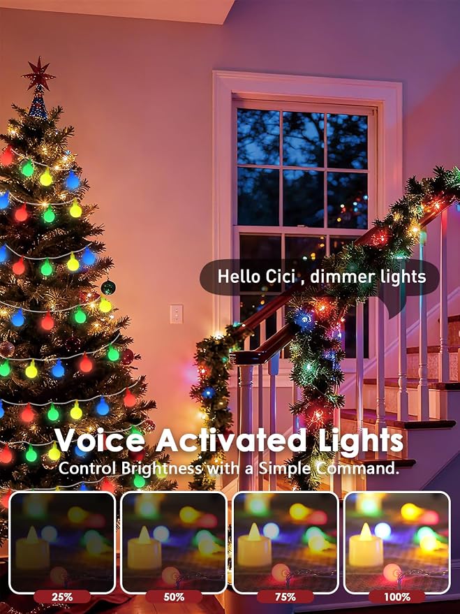 Connectable String Lights Indoor 100LED Smart Voice Controlled Fairy Lights | Multicolor 43FT Globe Light Plug in, 12 Modes, Timer & Remote, IP44 Waterproof, for Bedroom Classroom Christmas Room Decor