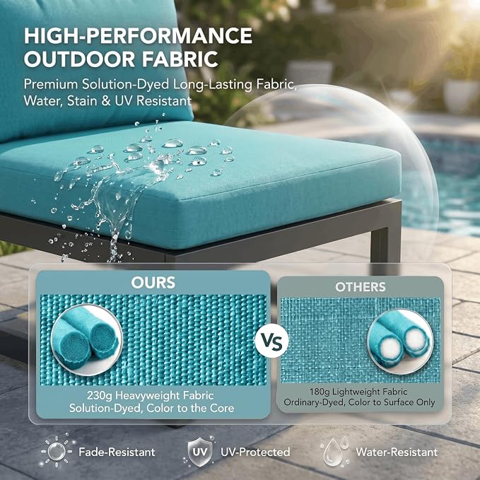 NICESOUL 14 Person Modern Aluminum Outdoor Patio Furniture Set with Chaise & Side Table, 29" Wide Deep Seating, Water Resistant Modular Sectional Couch, Oversized Conversation Set for Poolside, Teal