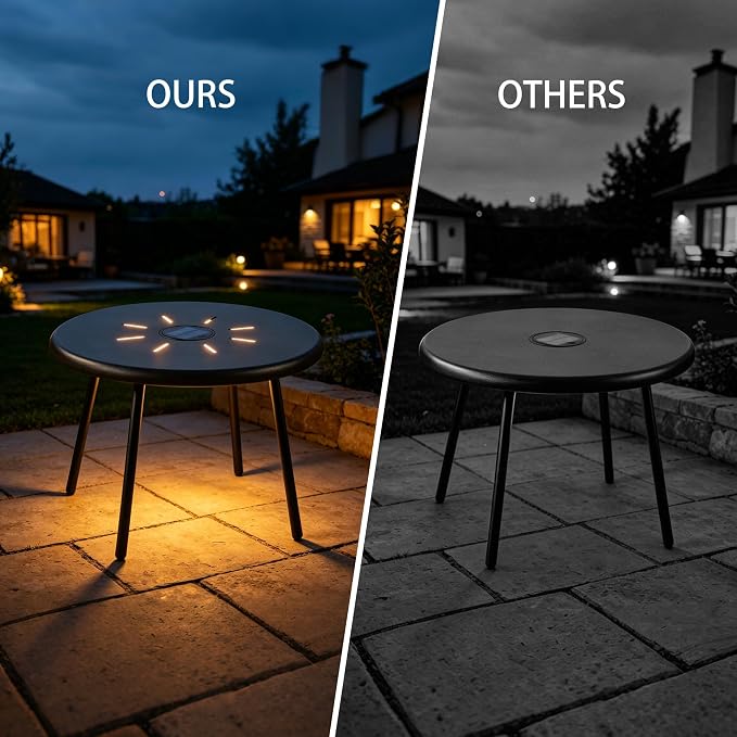Meluvici Outdoor Side Table, 19.7" Round Solar Coffee Table with LED Lights, Waterproof Metal Patio End Table for Garden, Backyard, Balcony, Deck, Patio Furniture