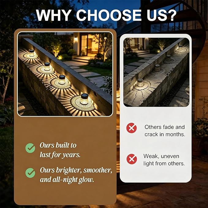 2 Pack Solar Fence Lights Outdoor, Decorative Solar Wall Lights with Peony Pattern, IP65 Waterproof LED Wall Sconce Lantern for Garden Yard Fence Decor, Patio Pathway, Gift for Women Mom