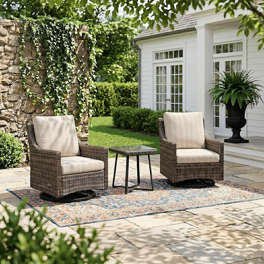 Wicker Patio Conversation Set, Outdoor Patio Furniture Set with Deep Seating, Wide Armrests & Thick Cushions, All-Weather Outdoor Furniture Set for Patio, Porch, Deck & Backyard