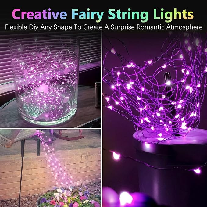 2 Pack 100 LED Fairy Lights Battery Operated with Remote, Halloween Light | 33 FT, Purple, 8 Modes, Timer, Dimmable, IP44 Waterproof Battery String Lights for Indoor Outdoor, Halloween Decorations