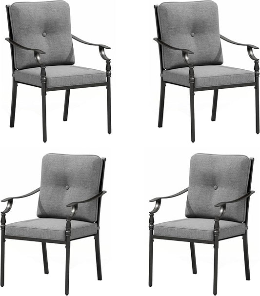 Sophia & William Outdoor Patio Dining Chairs Set of 4, Heavy Duty Outdoor Furniture Chairs with Thickened Cushions, Wrought Iron Deck Chairs for Backyard, Poolside, Balcony and Garden