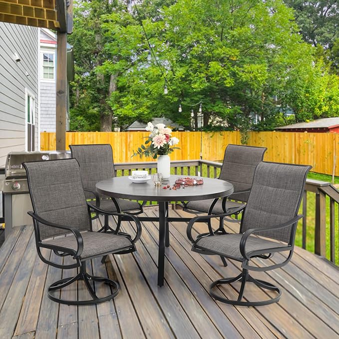 Sophia & William Patio Dining Set 5 Pieces, 4 x Patio Dining Chairs Textilene with 1 Round Patio Dining Metal Table 44" with Umbrella Hole Outdoor Furniture Set for Lawn Garden