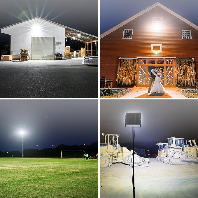 Olafus 2 Pack 300W LED Flood Light Outdoor, Super Bright Outside Floodlights with Plug, IP66 Waterproof 6500K Daylight White Exterior Security Light for Yard Stadium Lawn Barn