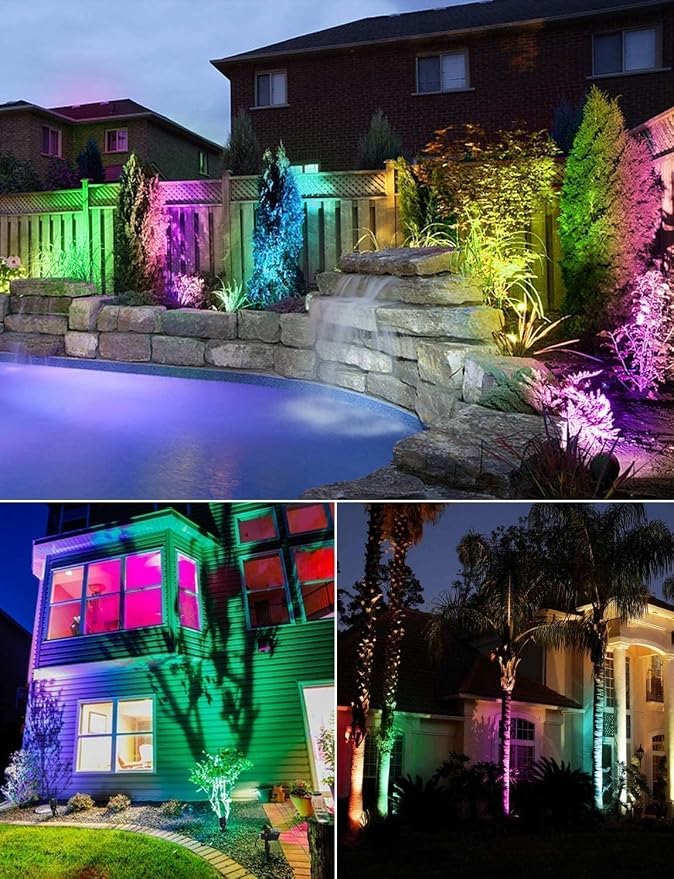 SUNVIE RGBW Low Voltage Landscape Lights Color Changing LED Landscape Lighting Outdoor Waterproof Remote Control for Garden Yard Pathway Christmas Decorative Lighting, 12 Pack with Connector | LED Landscape Lighting Waterproof Outdoor Remote Control fo...