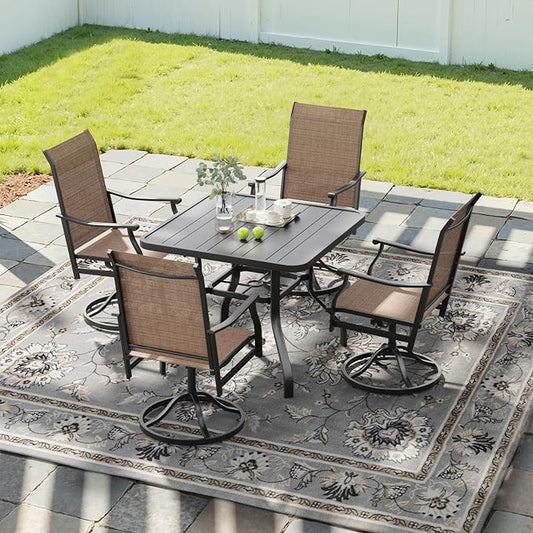 Soohow Patio Dining Set for 4, 5 Piece Outdoor Table and Chairs Set, 4 x Swivel Patio Chairs with Textilene Fabric and 35"x35" Outdoor Dining Table with 1.57" Umbrella Hole for Poolside, Backyard