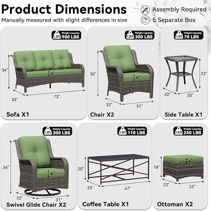 9 Piece Outdoor Wicker Patio Furniture Set, Patio Chairs Set with Thickened Olefin Cushions, High Back and Deep Seating, Hand-Woven PE Rattan, Ottoman for Porch, Deck