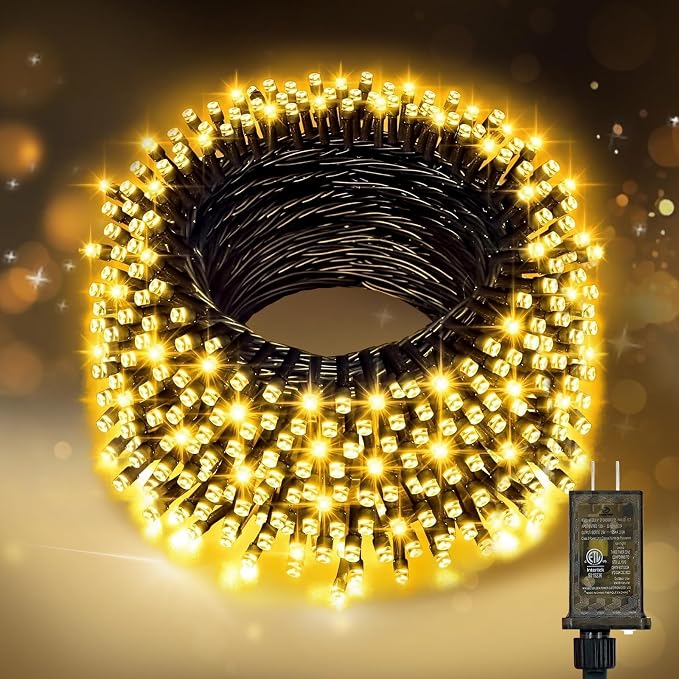 Nisocy 400FT Warm White Christmas String Lights with Remote, Green Wire LED Mini Lights, 8 Modes, Timer, Plug-in Indoor Outdoor Lights for Christmas Tree, Garland, Patio, Wedding and Holiday Decor