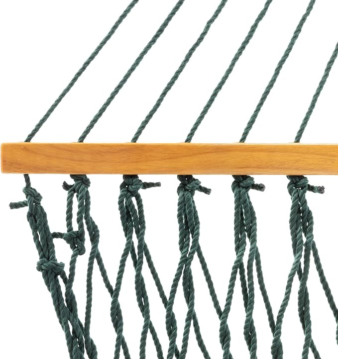 Original Pawleys Island Deluxe Green DuraCord Rope Hammock – 13 ft. x 65 in, 2-Person, 450 lb Capacity, Oak Spreader Bar, Zinc-Plated Hardware, Handcrafted in the USA