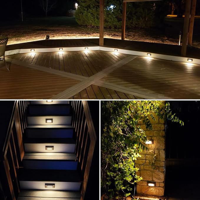 SUNVIE 6" Low Voltage Step Lights Outdoor 5W 3000K Black Aluminum 12-Pack | 90+ CRI, 500lm, 12-24V AC/DC, IP65 Waterproof, with Horizontal Louver Faceplate, with Fastlock2 Connectors, Deck Stair Lights