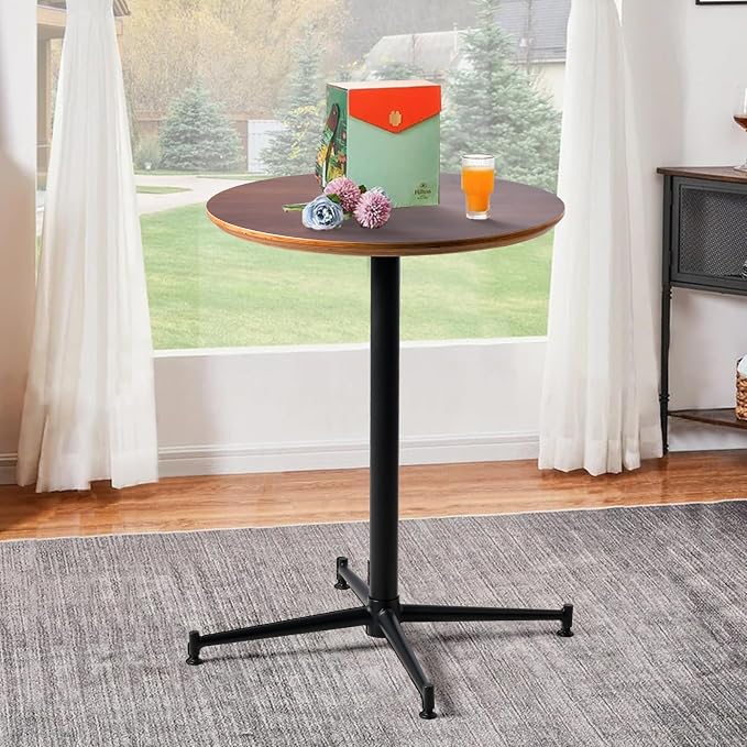 LOKKHAN Oak Top Premium Steel Patio Bistro Table, Backyard Dining Table, Indoor-Outdoor Bar Table, Garden Coffee Table, Heavy Duty Round Metal Side Table, Waterproof, (23.6" Diax29.5 H)