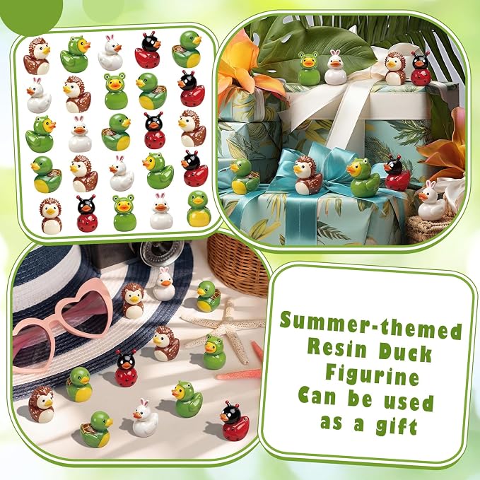 Novabright 100 Pcs Mini Resin Summer Animals Ducks Tiny Resin Animals Ducks Figures Small Animal Statue for DIY Cake Craft Garden Landscape Ornament Potted Decoration Birthday Party Supplies
