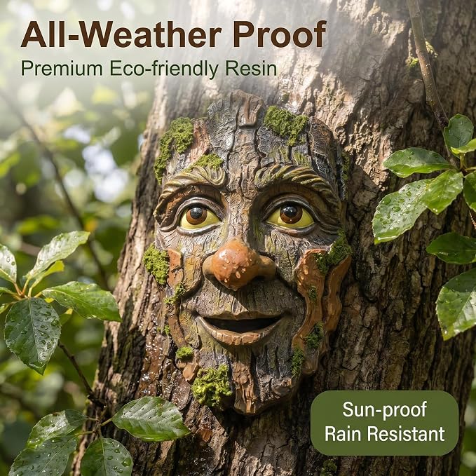 Whimsical Tree Face Outdoor Statues Garden Decoration, Old Man Resin Statue Outdoor Tree Hugger for Yard Art, Trees Decorations Outdoor Wallmounted Statue