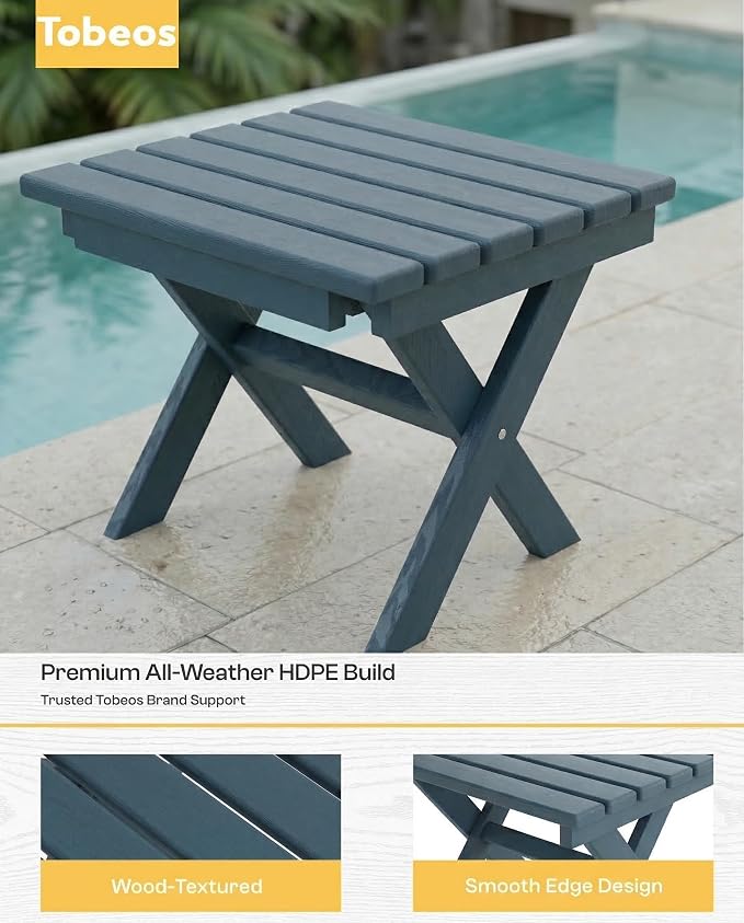 Outdoor Folding Side Table,HDPE Material, Portable Space-Saving Design, Weather-Ready with Authentic Wood-Grain Feel (Navy Blue, 1 Table)