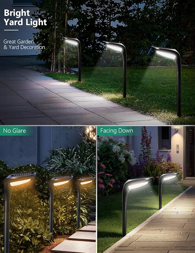 Solar Pathway Lights Outdoor 4 Pack - 150 LM High Bright Solar Lights Outdoor Waterproof IP65, Warm/Cool 2 Color Modes, Landscape Path Light for Walkway Driveway Garden Yard Patio