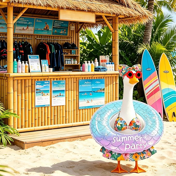 Porch Goose Summer Outfit, 23 Inch Hawaiian Bikini Costume, Accessories Include Bow, Sunglasses & Swim Ring, Fits Cement Goose Statue for Garden Patio Yard Outdoor Decor (Tropical Floral)
