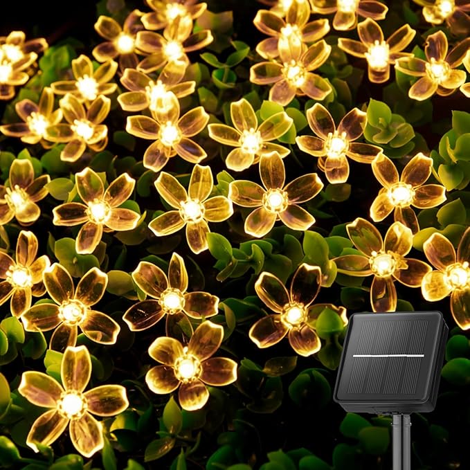 Brightown 60 LED Solar String Lights Flower Outdoor Waterproof Fairy Lights for Garden Yard Fence Patio Christmas Tree Wedding Party Decor, Warm White