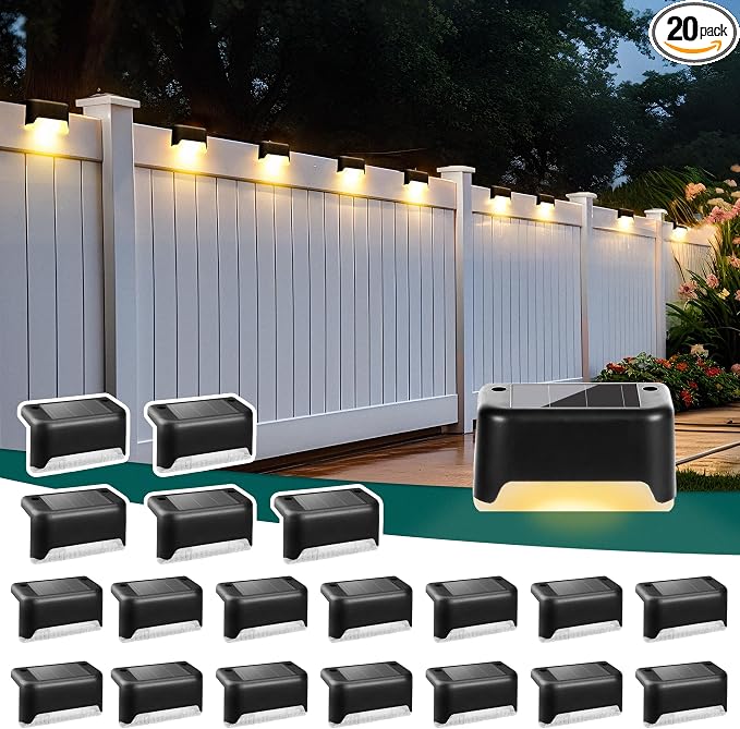 SOLPEX Solar Deck Lights Outdoor 20 Pack, Waterproof Led Solare, Warm White | Solar LED Solare Lights Outdoor Stairs, Step, Fence, Yard, Patio, and Pathway