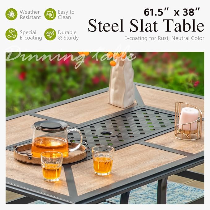 Sophia & William Patio Set with Umbrella Outdoor Dining Set with 13ft Beige Umbrella, 6 x Fixed Chairs, 1 Wood Like Patio Table for Lawn Garden Backyard Pool (Umbrella Base Not Included)