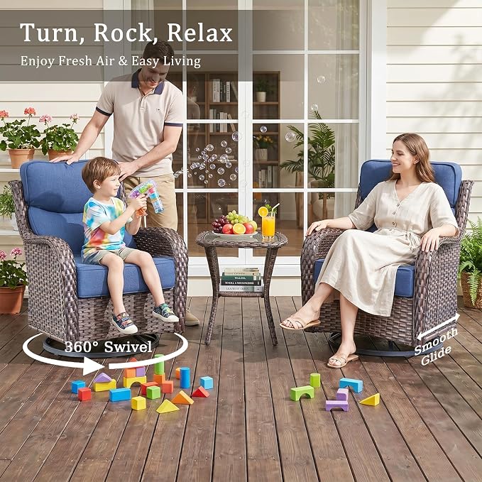 6 Piece Wicker Patio Furniture Set with Swivel Rocker Chairs Set of 4 Brown