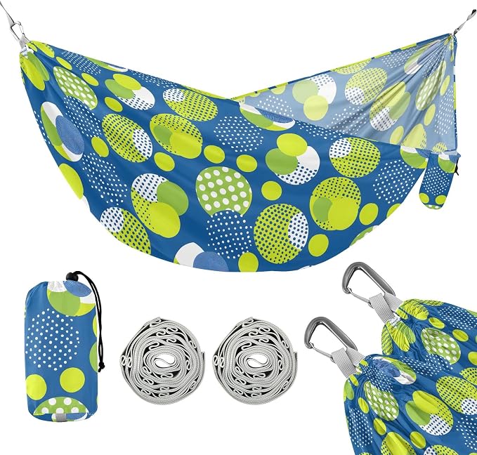 Camping Hammock Outdoor Hammocks for Outside Yellow Blue Geometric Beach Trees Portable Lightweight with Pockets Tree Straps Indoor