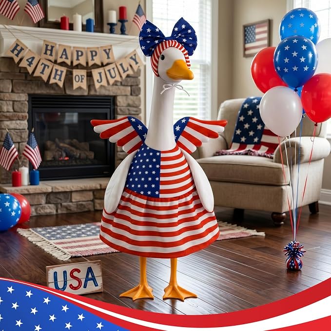 Porch Goose Outfits 23 Inch Summer Statue for 4th of July Patriotic Independence Memorial Day Clothing Dress for Garden Patio Outdoor Holiday Seasonal Costumes Outfit US 250th Anniversary Decoration