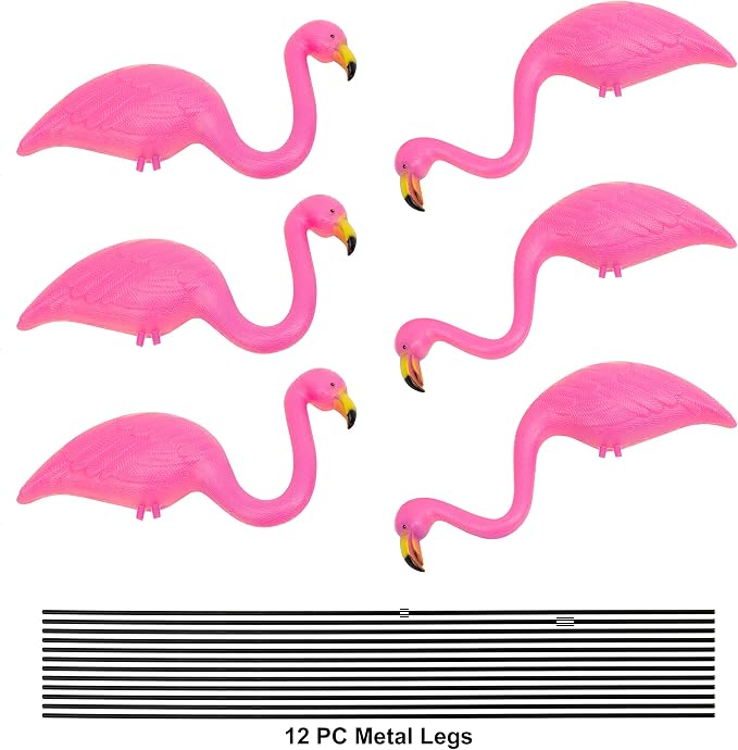GiftExpress Pink Flamingos Yard Decorations - 6 Pack Small 14" Tall Plastic Flamingo Statue w/Metal Stakes - Flamingo Lawn Ornaments & Garden Decor for Outdoor Parties