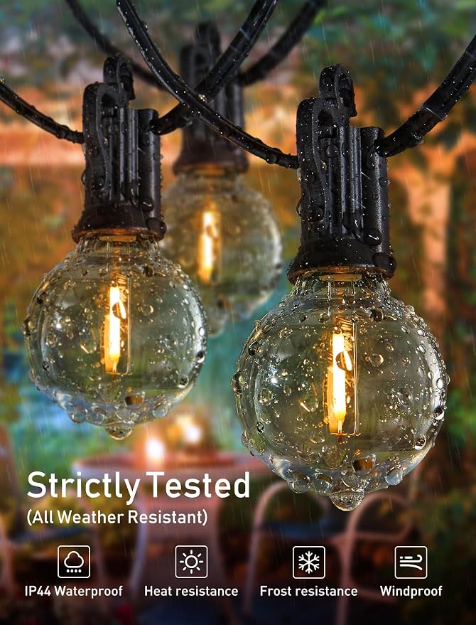 Brightown Outdoor String Lights, 80FT 40+2 G40 Bulbs Shatterproof Patio Lights, IP65 Waterproof Dimmable Hanging Connectable Globe LED Outdoor Lights for Backyard, Bistro, Porch, Deck, Balcony | IP65 Waterproof Dimmable Hanging Connectable Globe LED Ou...