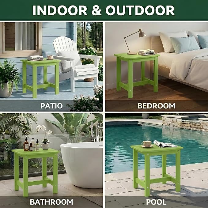 Y&M Outdoor Side Table, HIPS Adirondack Small Single Table, Waterproof Square Outside Table, Balcony Modern End Tables for Patio, Pool, Beach, Porch, Deck, Indoor or Outdoor Use, Lime
