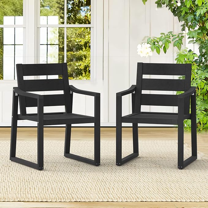 Cozyman HDPS Outdoor Dining Chairs Set of 8, 350 LBS, Patio Dining Chairs with Armrest, All Weather Outdoor Kitchen Chairs with Square Frame Legs for Outdoor Indoor, Lawn, Garden, Backyard, Black