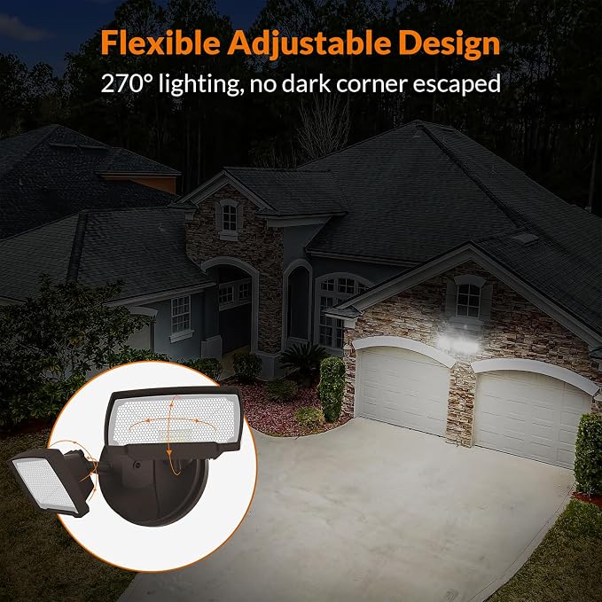 LEPOWER 28W Flood Lights Outdoor - 3000LM Brightness LED Security Lights | Switch Controlled Wall Mount Exterior Flood Light with 2 Heads, 5500K, IP65 Waterproof for Garage, Yard, Porch, Garden, Brown