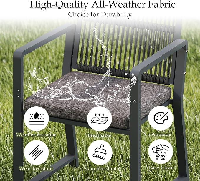 Outdoor Patio Wicker Rattan Dining Chairs, Heavy-Duty Wrought Iron Frame Supports 400lbs, Ergonomic Backrest, Detachable Breathable Cushion, for Garden & Porch, Dark Gray, Set of 2