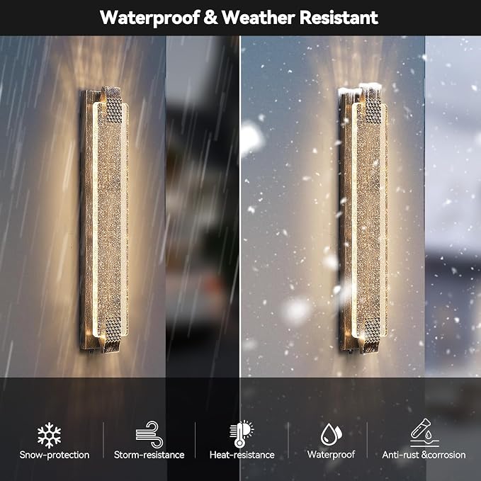 camuucci Dusk to Dawn Outdoor Wall Light,Sparkling Glow Porch Sconce | IP65 Waterproof Exterior LED Wall Light,Bubble Acrylic Design,31.1-Inch Front Door Light for Porch Patio,Bronze