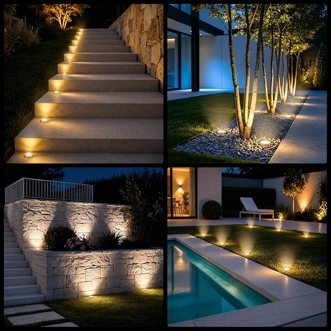 OULONGER 4.6inch Solar Ground Lights 12Packs, Garden Solar Outdoor Waterproof Pathway Bright In-Ground Landscape Lights for Patio, Lawn, Yard, Driveway, Step and Walkway(Warm Light)