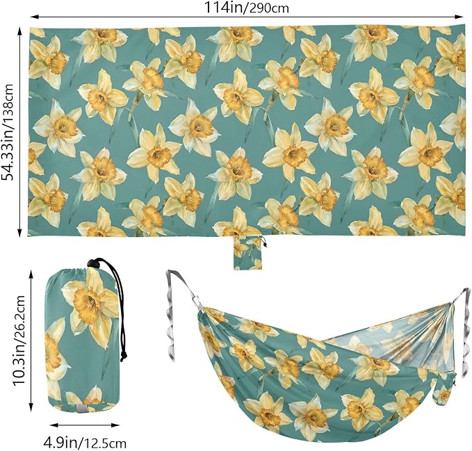 Camping Hammock Outdoor Hammocks for Outside Daffodils Watercolor Beach Trees Portable Lightweight with Pockets Tree Straps Indoor Small