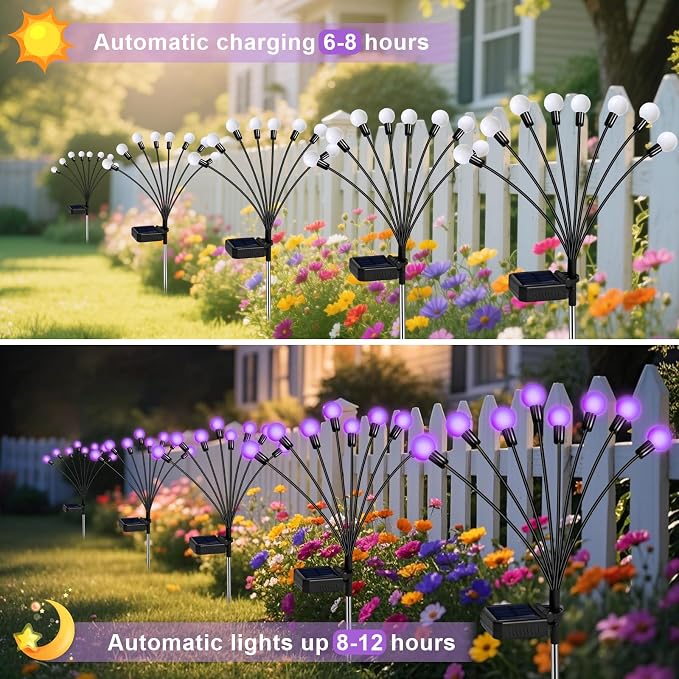 Solar Garden Lights Outdoor Waterproof, Swaying Firefly Light, Garden Decor | 2 Pack Solar Firefly Lights, Auto On/Off Decor for Yard, Patio, Pathway and Lawn, Gifts for Women, Christmas Decor (Purple)