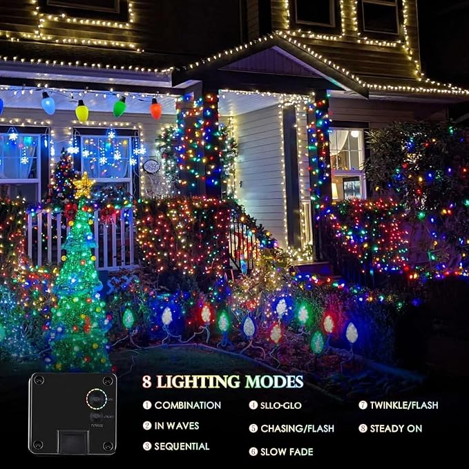 Solar Fairy Lights, 2 Pack Total 400LED 144FT Waterproof String Lights | Multicolor, Copper Wire, 8 Lighting Modes Solar Twinkle Lights for Tree Garden Patio Party Outdoor Christmas Decorations