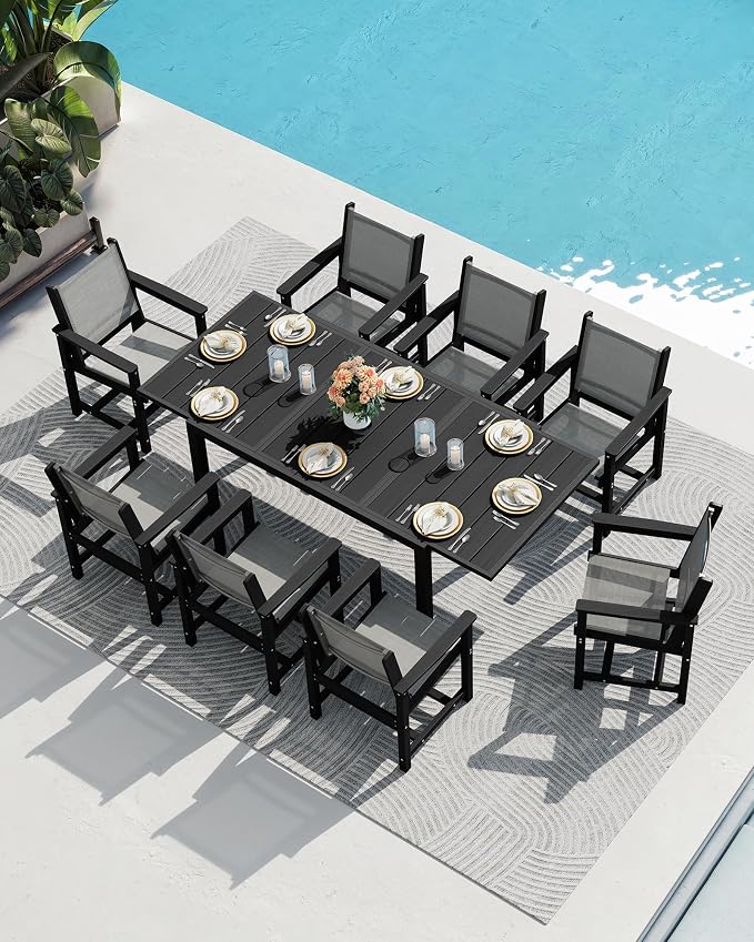 SERWALL Outdoor Dining Chairs Set of 2, Black | All-Weather HDPE and Patio Textilene Chairs Suitable for Outdoor Dining Table