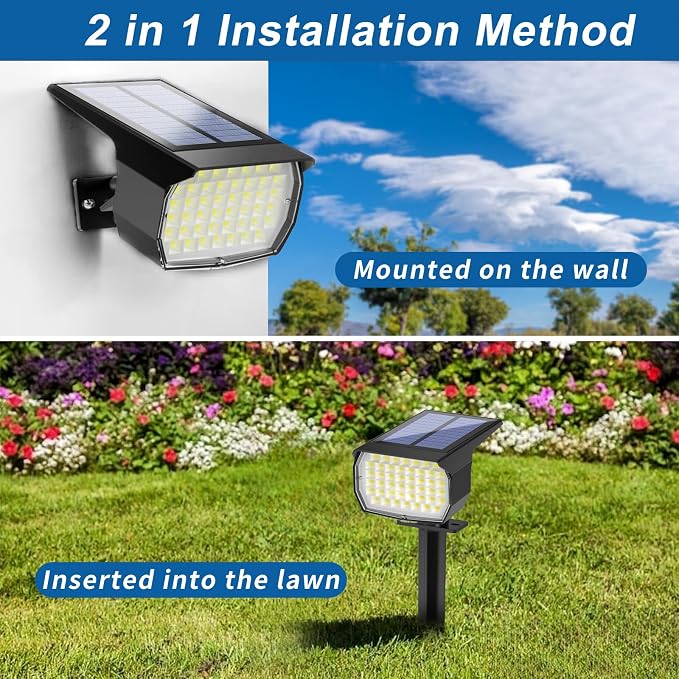 Solar Spot Lights Outdoor Waterproof Landscape Spotlight Cool White 2 Pack | Waterproof IP65, 46 LEDs, 3 Modes Auto On/Off WENATY Solar Powered Flood Lights for Outside Pathway, Yard, Garden, Walkway