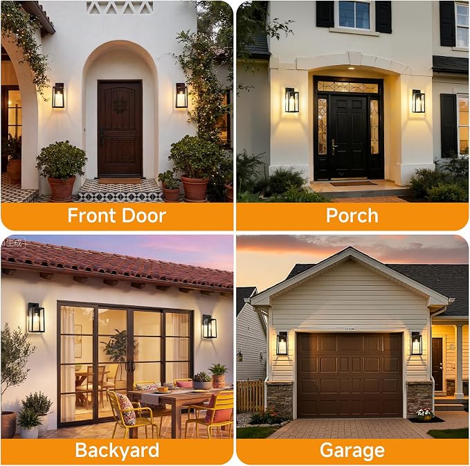 SHINE HAI Dusk to Dawn Sensor Outdoor Wall Sconce, Exterior Porch Lantern Fixture with E26 Socket & Glass Shade, Waterproof Wall Mount Lighting for Patio Front Door Entryway