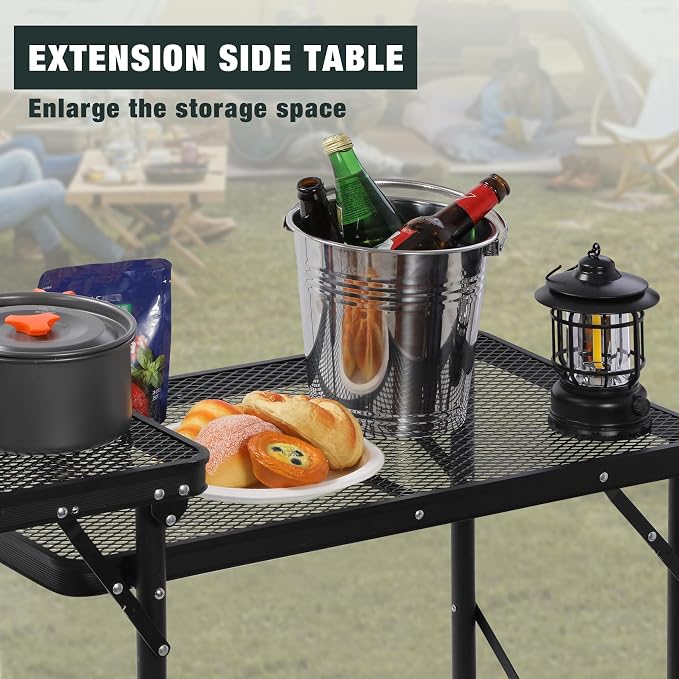 REDCAMP Lightweight Portable Camping Kitchen Table with Sink, Metal Folding Grill Table Cooking Station with Hooks for Outdoor, BBQ, Party and Picnic(Faucet/Sprayer Included)