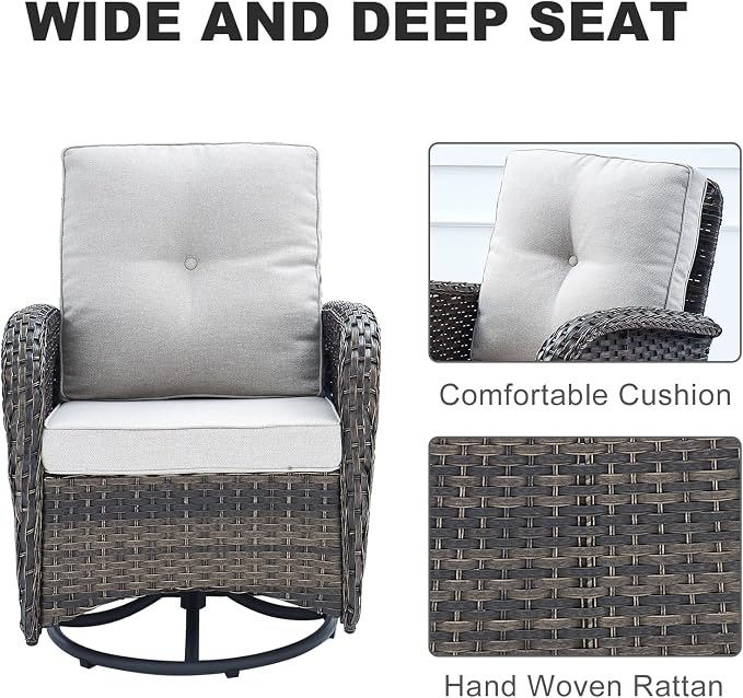 HUMMUH 5-Piece Patio Furniture PE Wicker Outdoor Conversation Set,All-Weather Rattan Swivel Chairs Outdoor Glider Couch for Backyard,Poolside,Deck