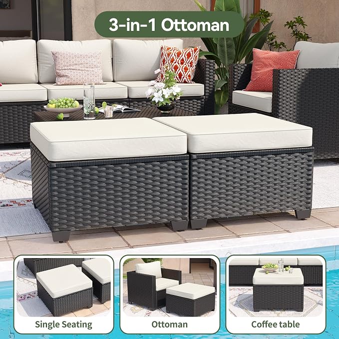 Aoxun 7 Piece Outdoor Patio Furniture Set 6 Seats, Outdoor Sectional with Thick Waterproof Cushions, Patio Conversation Sets for Garden,Backyard, Porch, Deck, Black & Beige