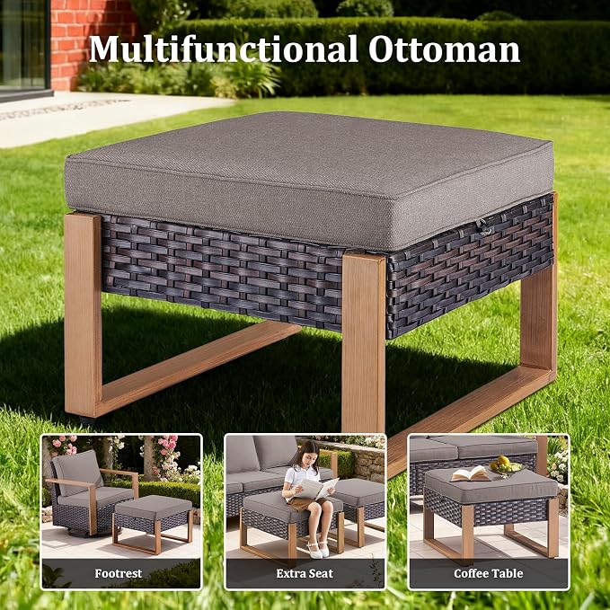 8-Piece Outdoor Patio Furniture Set with 4 Swivel Chairs, All-Weather Wicker Sofa Set for Garden, Yard, Porch and Poolside Seating Grey