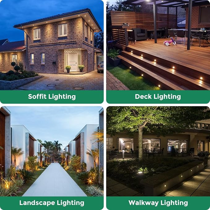 Outdoor Recessed LED Lights, 3 Watt Soffit & Deck Riser Lighting Flush Mount, 12V-24V Low Voltage Landscape In Ground Well Light, IP67 Waterproof, 3000K Warm White, 6 Pack
