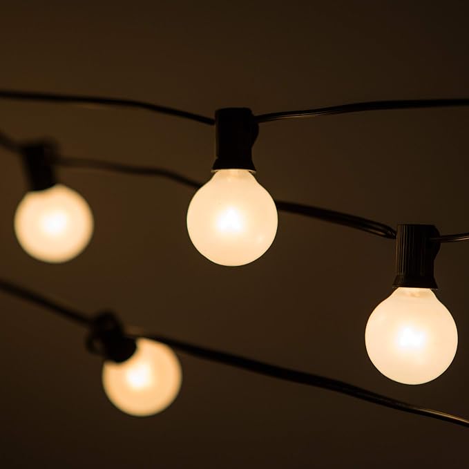 G40 White Pearl Outdoor Patio Globe String Lights (10 Foot - White Wire) | G40 Frosted White Pearl 1.6" Bulbs