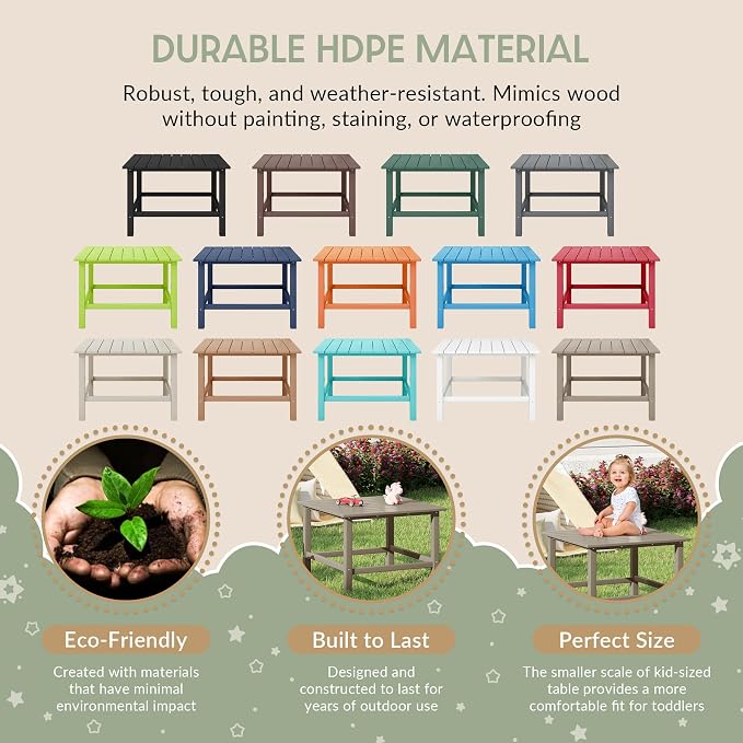 WestinTrends Malibu Kids Outdoor Patio Furniture HDPE 31" Wide Square Dining Table, Weathered Wood