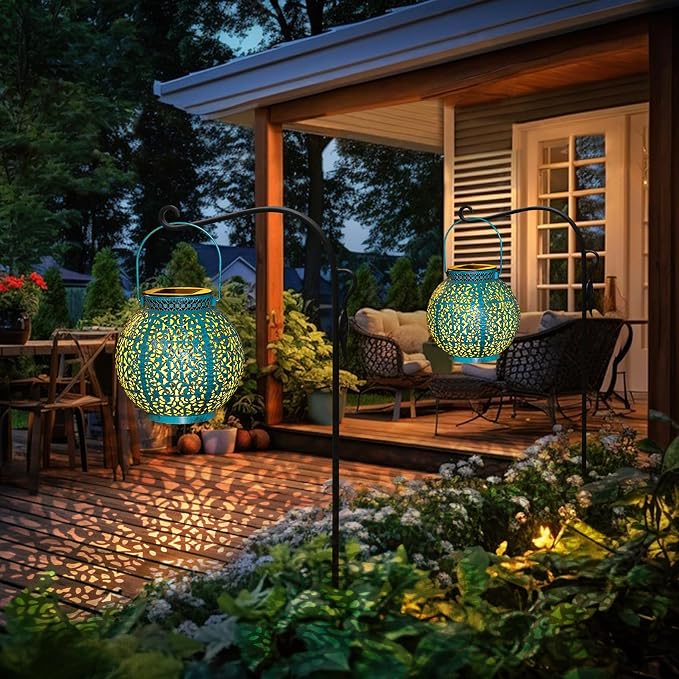 2 Packs Solar Lanterns Outdoor Lights Waterproof Garden Lanterns for Patio,Outside Mothers Day Gifts Mom Wife Grandma Birthday Gifts [Set of 2]